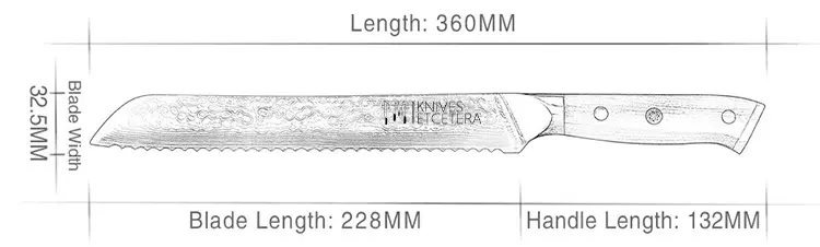 A blueprint of the damascus bread knife