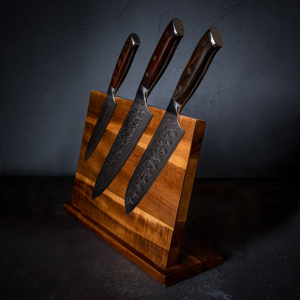 Stylish Large Magnetic Knife Holder - Holds 16+ Knives | Acacia Wooden  Knife Block Without Knives | Wide Kitchen Magnetic Knife Holder | Double  Sided