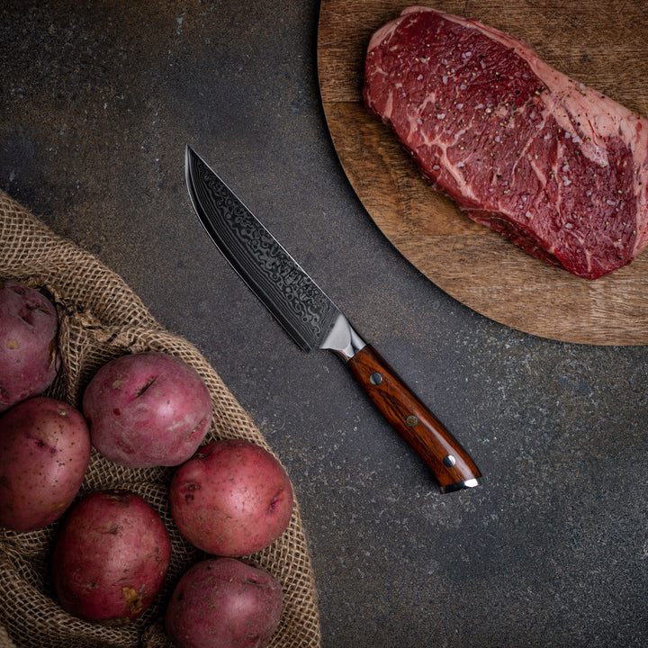 Damascus Cutlery】Damascus Steel 8pcs 5 Non Serrated Steak Knife