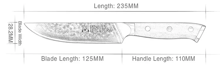 A blueprint of the 5" Damascus Steak Knife