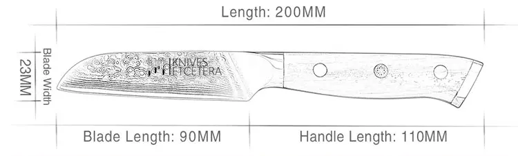 A blueprint of the damascus paring knife