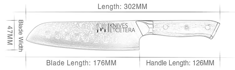 A blueprint of the damascus santoku knife