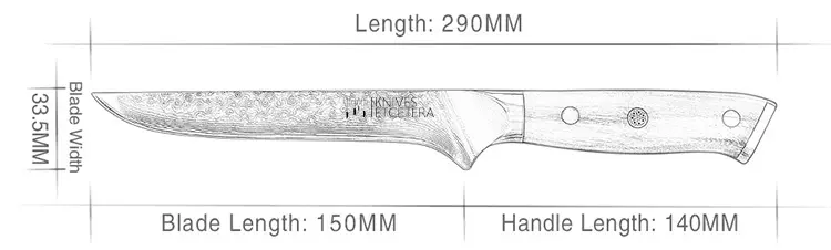 A blueprint of the damascus boning knife